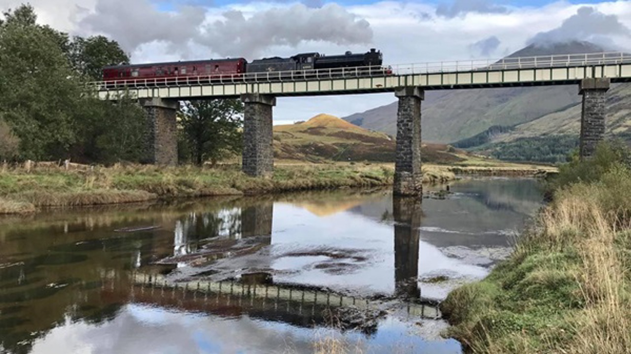 Steam Train Crossing River Fillan At Crianlarich